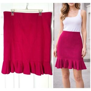 Express Magenta Sweater Knit Ruffle Hem Skirt Womens XL Pencil Midi Stretch